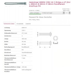 Heizkörper 6000W 230V 3KH